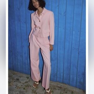 Zara NWT pink wide leg paper bag high waist belted trousers size Medium